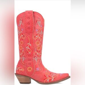 Dingo Red Floral Embroidered Heeled Boots